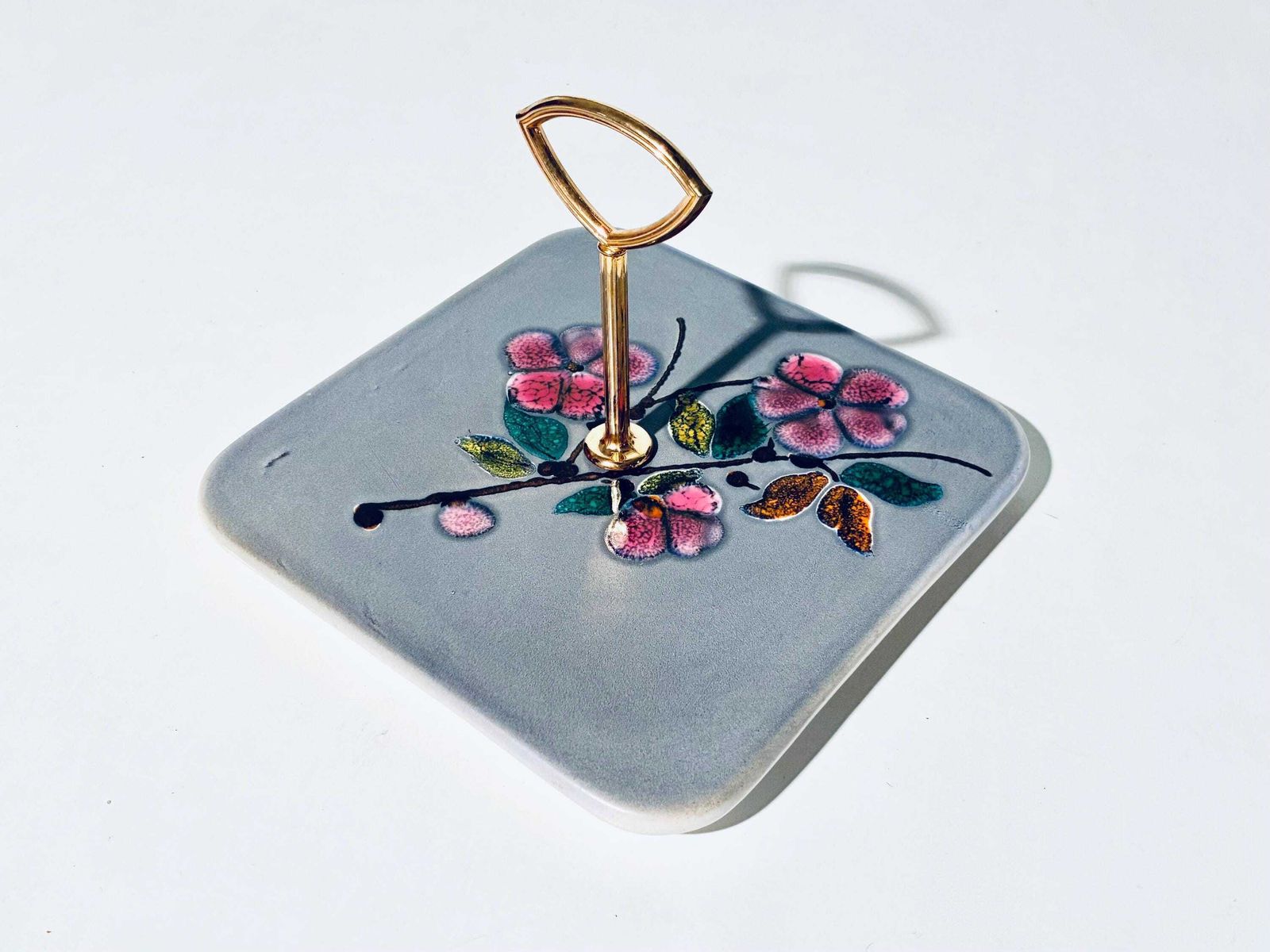 Ceramic Vallauris Flower Motif Cake Stand Candy Or Cheese Plate / Vintage 1950s France