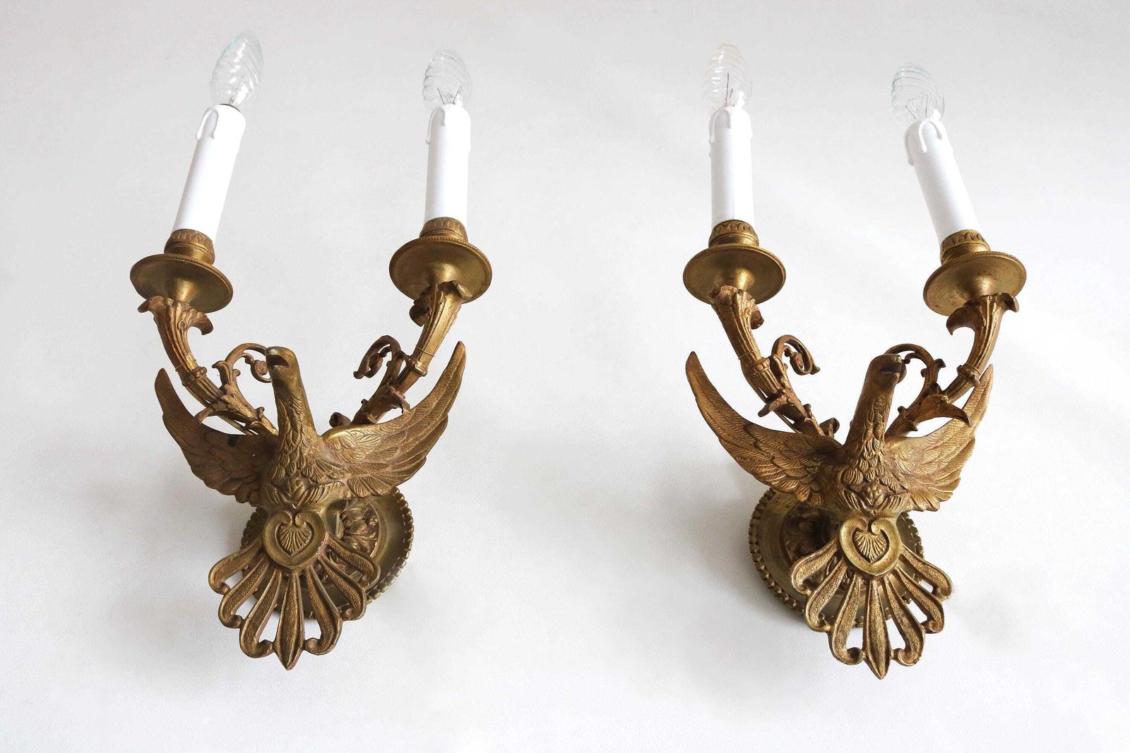 Antiek Messing Adelaar Wandlampen Paar Hollywood Regency Empire Stijl photo Verlichting