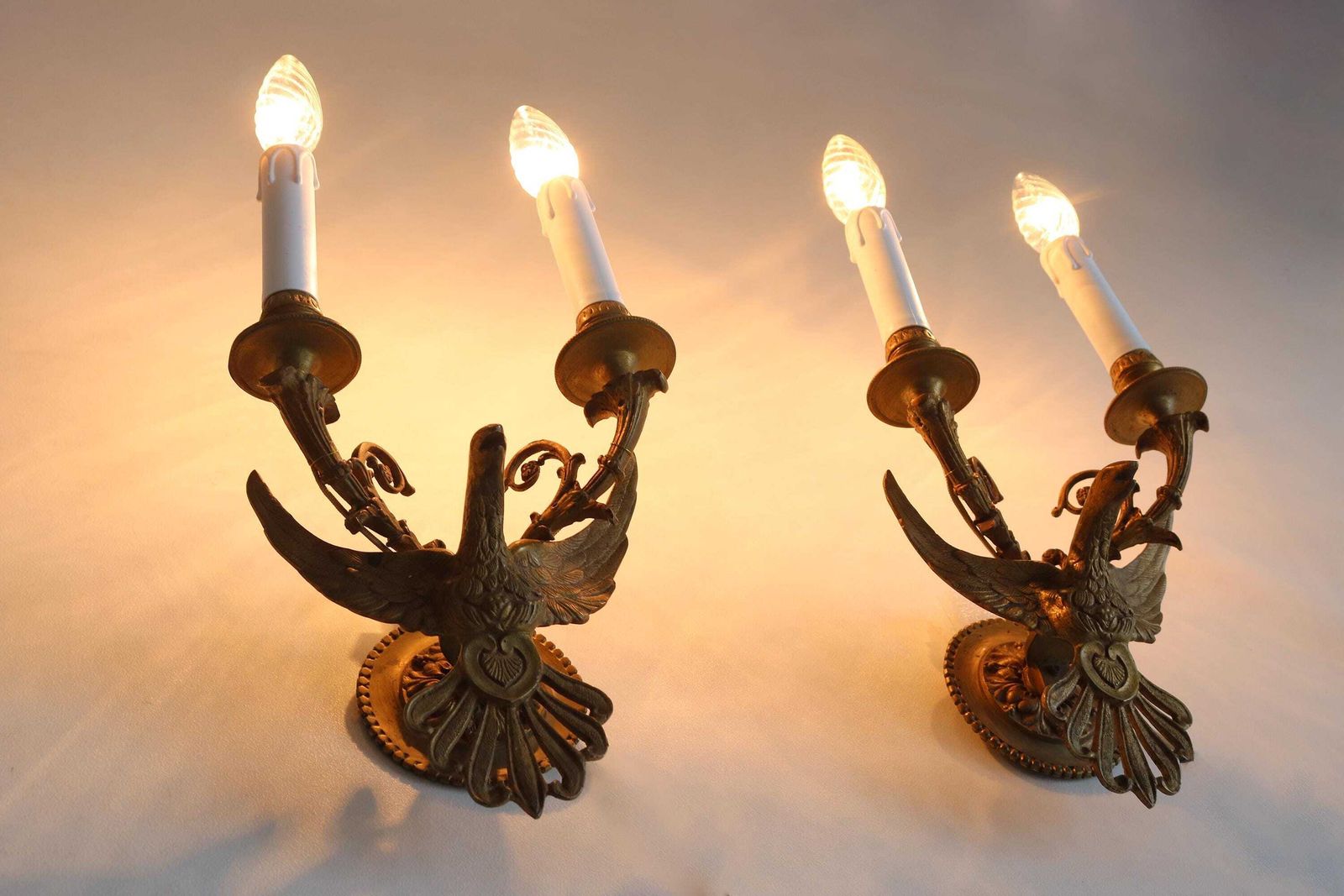 Verlichting Antiek Messing Adelaar Wandlampen Paar Hollywood Regency Empire Stijl photo