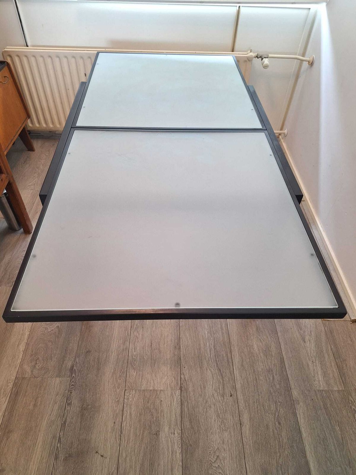 Italian Metal Glass Table With Extendable Frosted Glass Top photo vintage