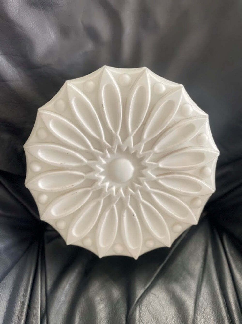 Mid Century Czechoslovak Pressed Milk Glass Ceiling Light 1950s  1970s photo for sale
