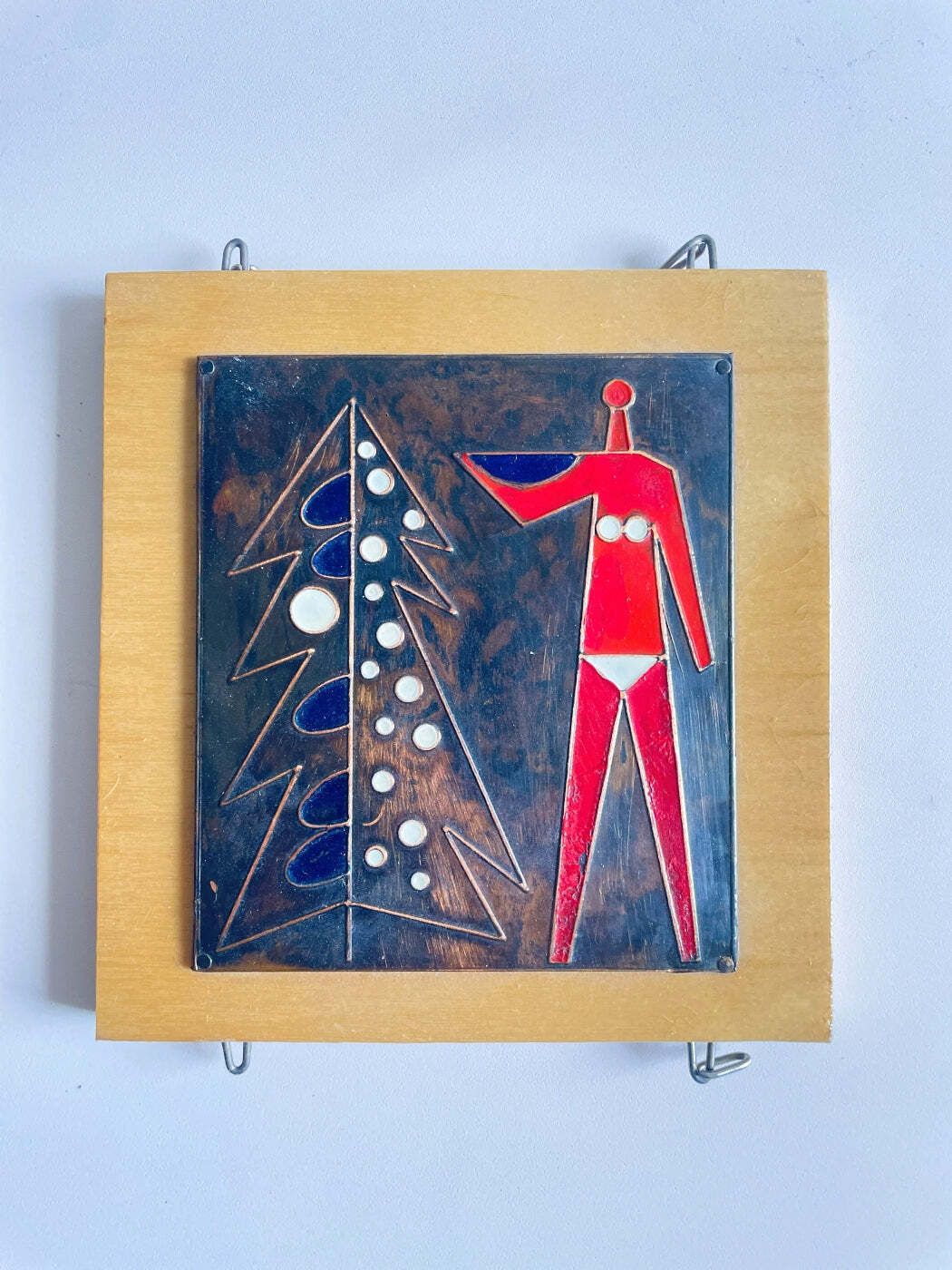 Vintage Mid Century Drieluik Emaille Figuratieve Wandkunst photo 262.0