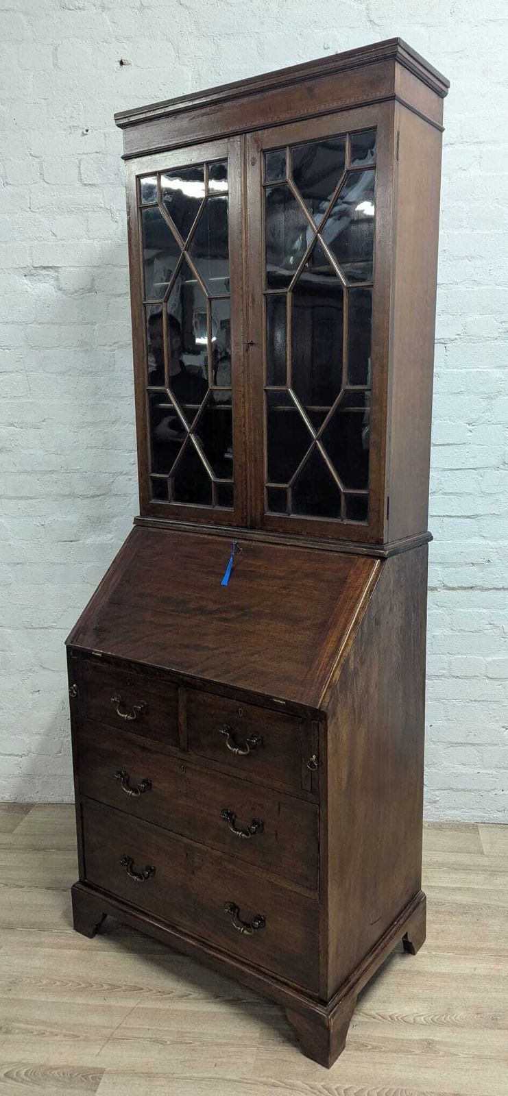 Early 20th Century Mahogany Writing Bureau Secretaire With Bookcase