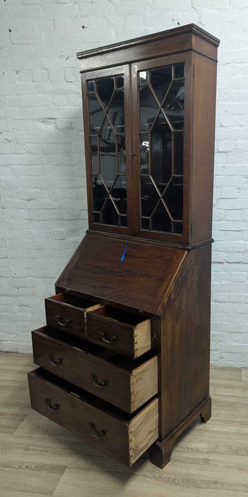 Early 20th Century Mahogany Writing Bureau Secretaire With Bookcase photo for sale