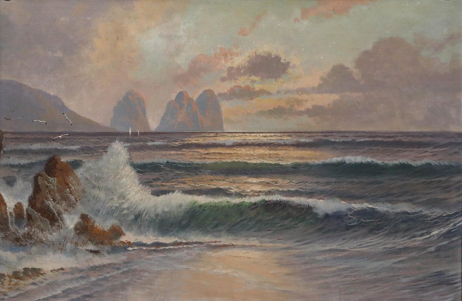 Franz Waldegg (1888 1966) Framed Oil, Faraglioni Rock Formations photo furniture