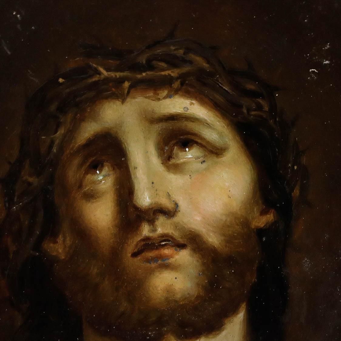 Framed 18th Century Oil The Face Of Christ photo Art