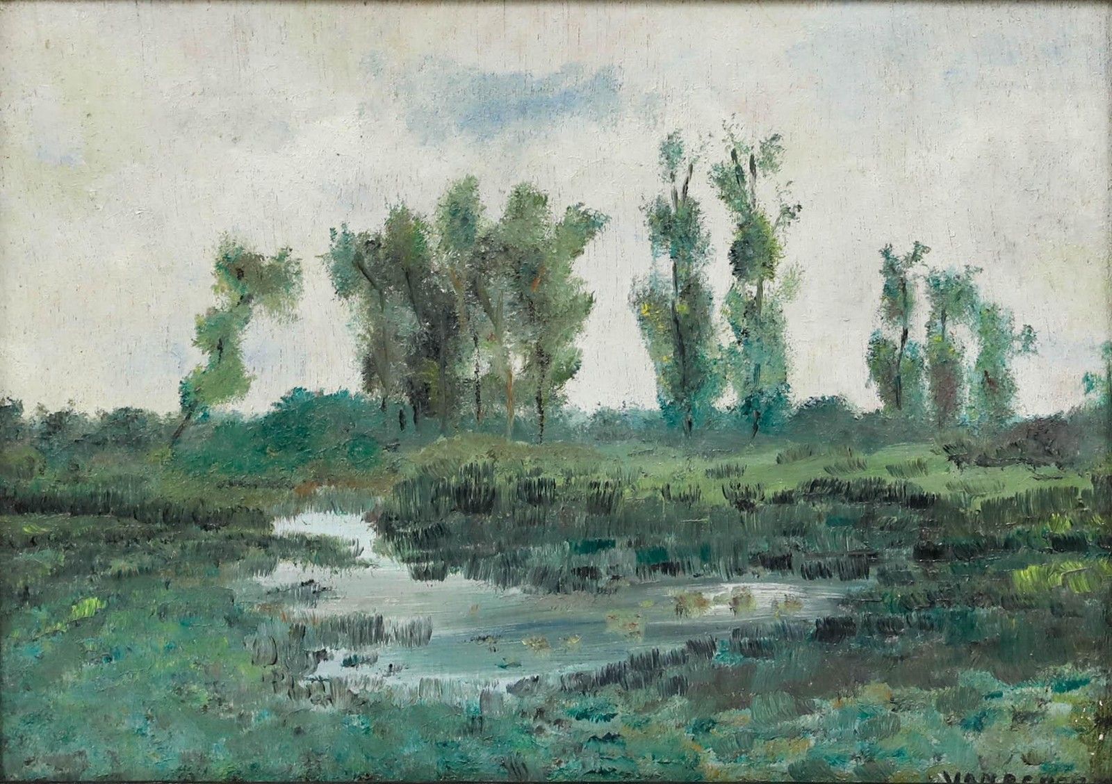 Vanbeveren Early 20th Century Oil, By The Pond photo furniture