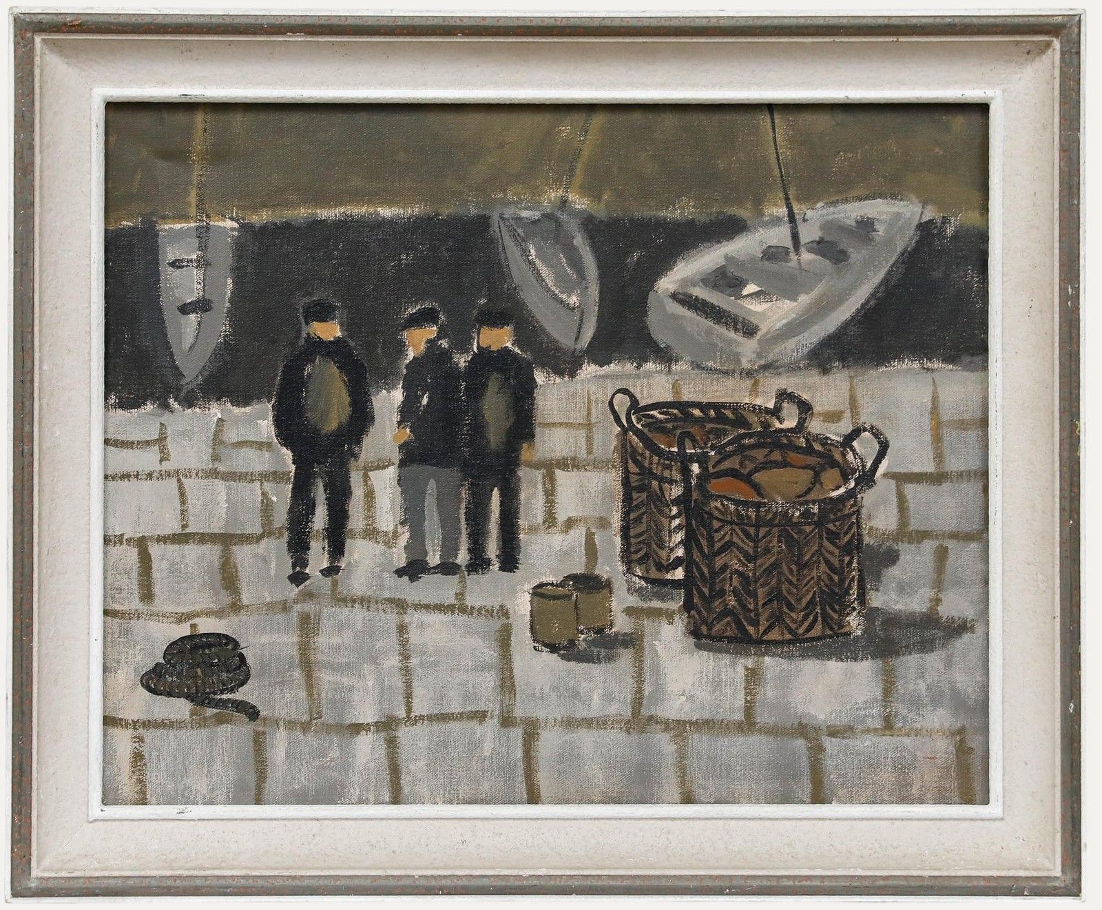 Framed Contemporary Oil Dock Workers At The Harbour
