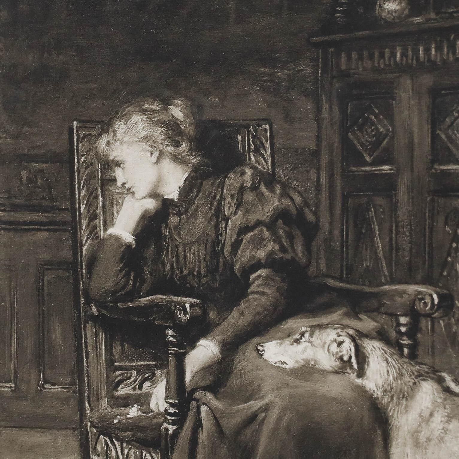 Briton Riviere (1840 1920) Photogravure, Lady Tennyson & Her Wolfhound photo Art