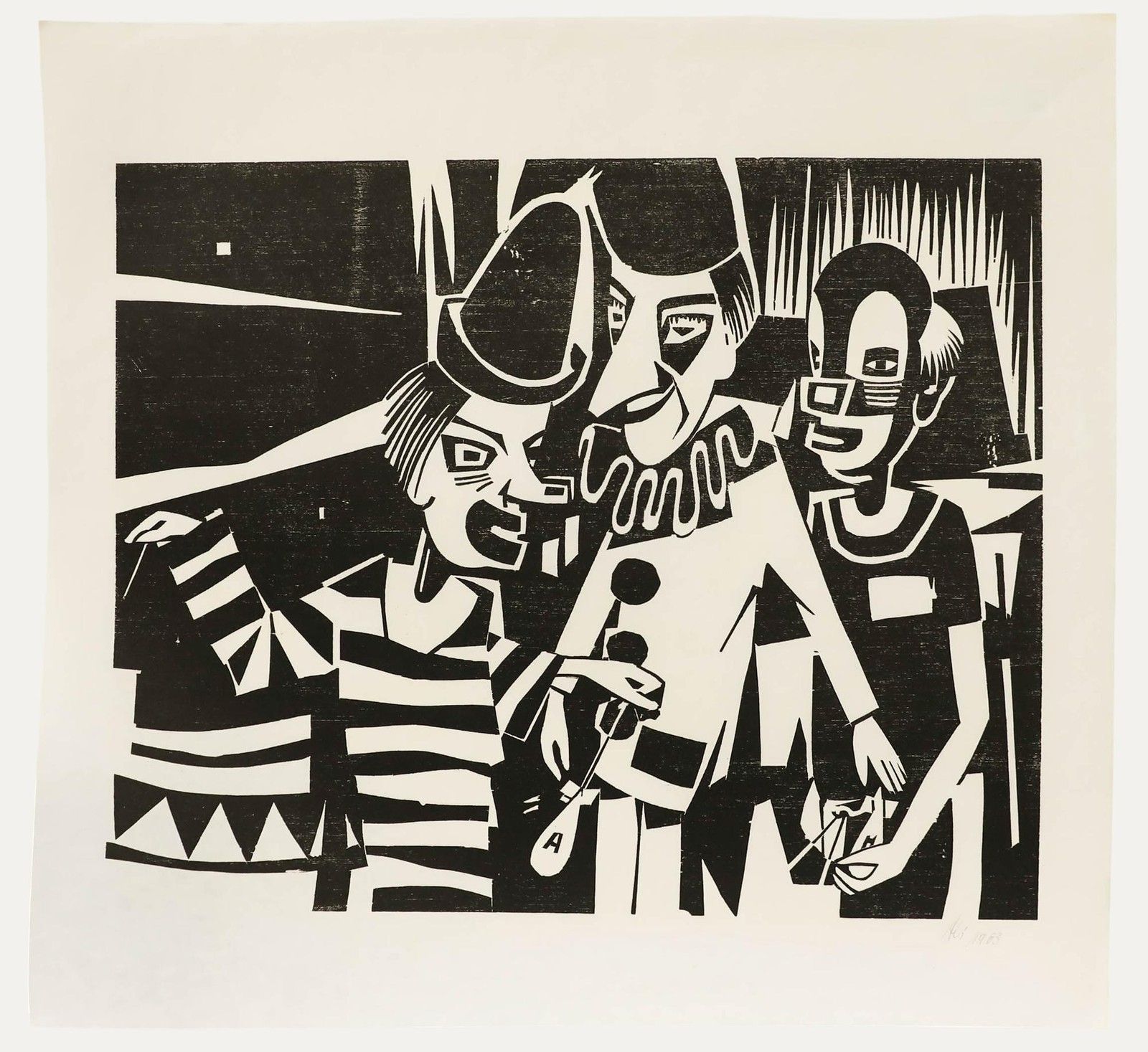 Ali Kurt Baumgarten (1914 2009) 1983 Woodcut, The Circus Clowns