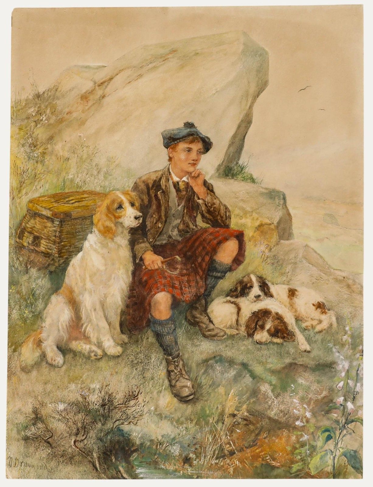 N. Drummond Early 20th Century Watercolour, Waiting For The Gillie