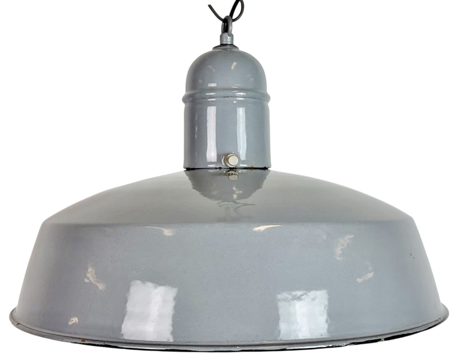 Industrial Grey Enamel Factory Pendant Lamp, 1960s