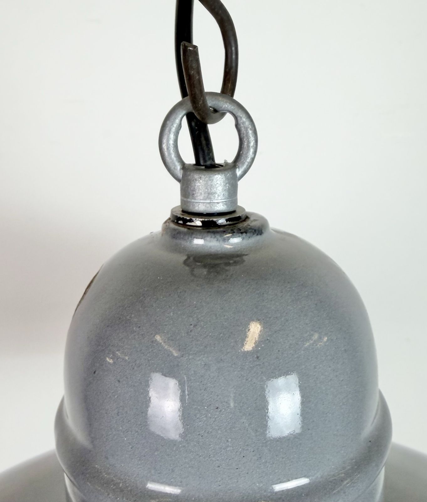 Industrial Grey Enamel Factory Pendant Lamp, 1960s photo vinterior