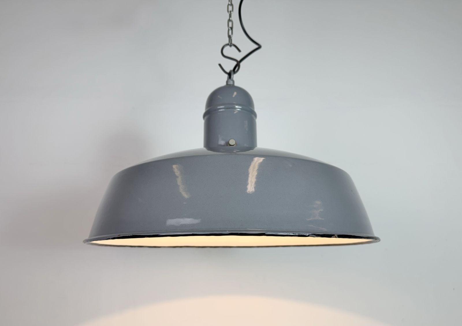 Lighting Industrial Grey Enamel Factory Pendant Lamp, 1960s photo