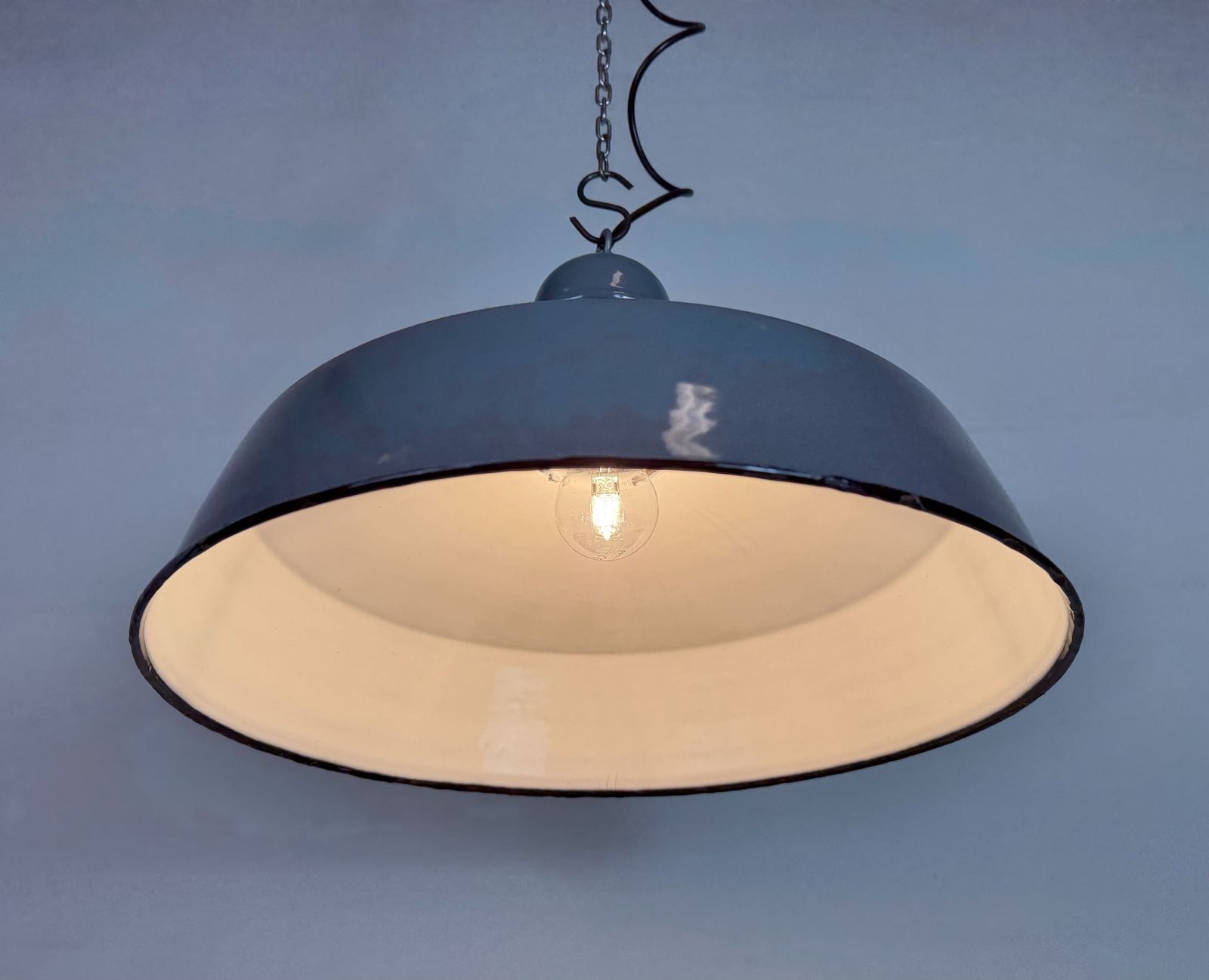 199.0 Industrial Grey Enamel Factory Pendant Lamp, 1960s photo