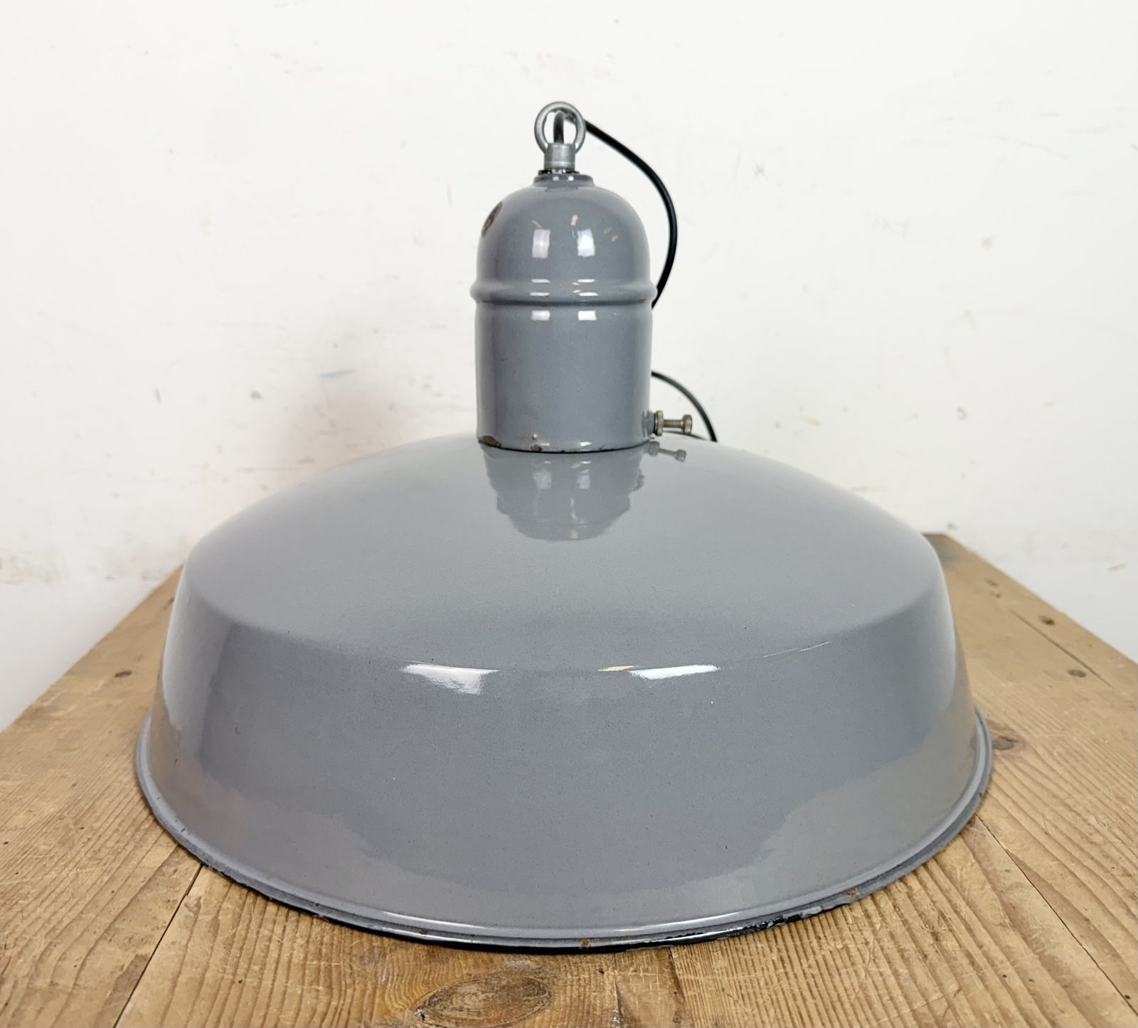 photo buy Industrial Grey Enamel Factory Pendant Lamp, 1960s