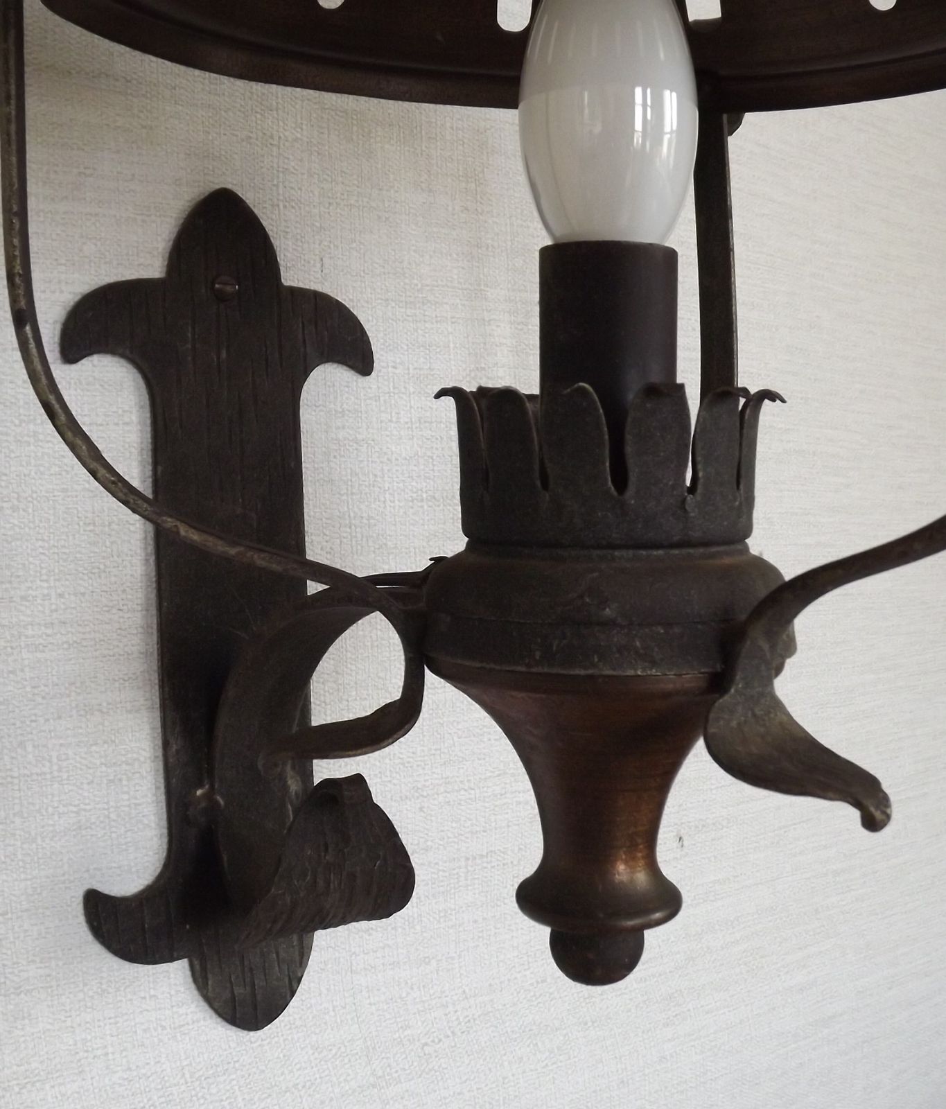 Lighting Large French Vintage Copper And Wrought Iron Lantern Style Wall Light photo