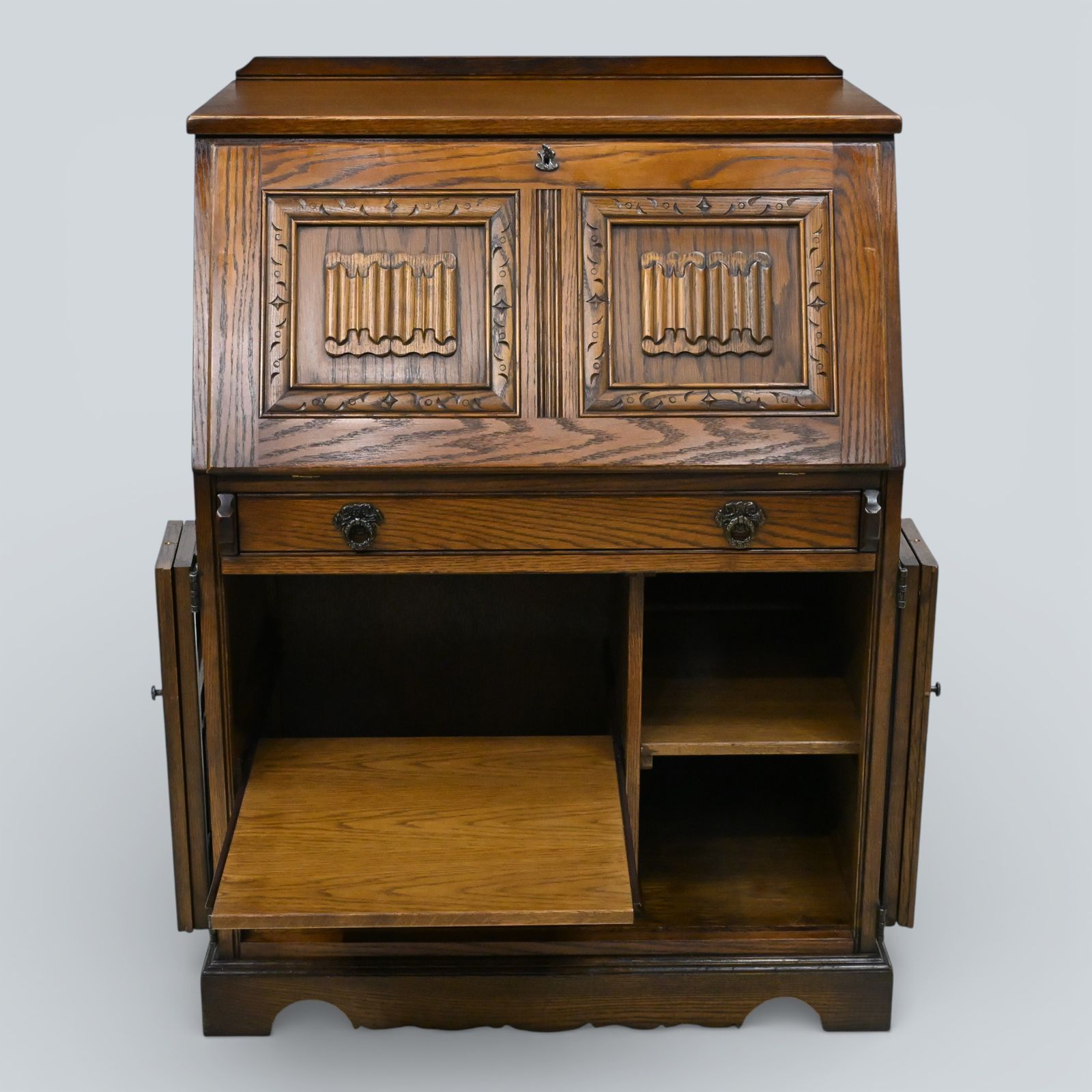 Furniture Old Charm Computer Bureau Micro Office Light Oak Red Leather Free Uk Delivery photo