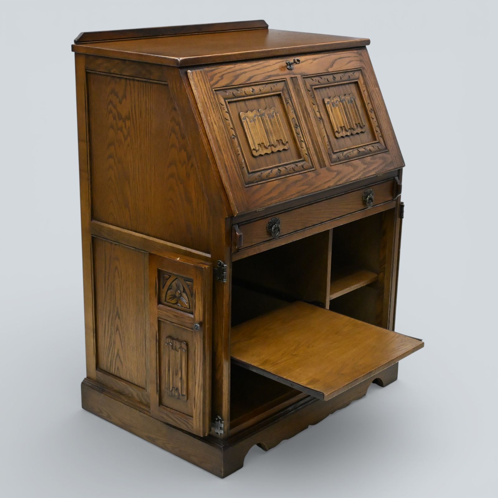 photo vinterior Old Charm Computer Bureau Micro Office Light Oak Red Leather Free Uk Delivery