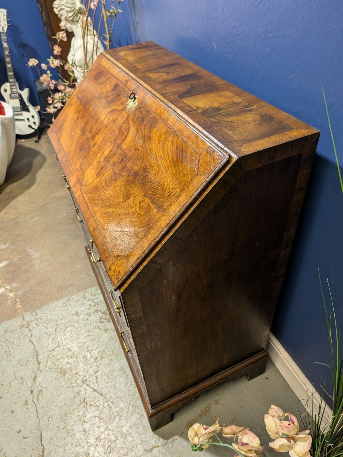 George II Walnut Burr Writing Bureau Desk Antique Beautiful Stunning photo for sale