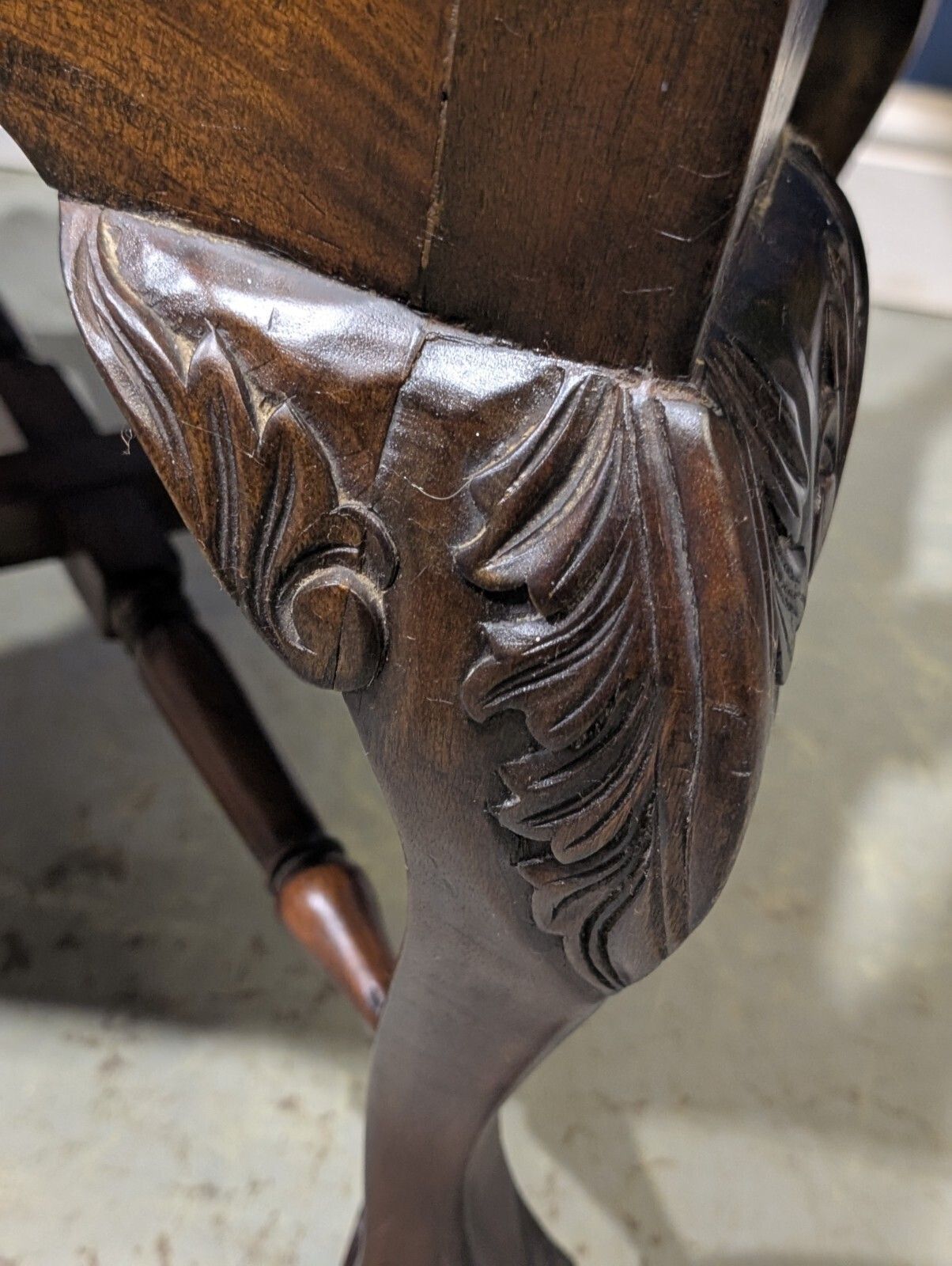 photo vinterior Chippendale Style Mahogany Corner Chair Edwardian Hall Ornate Carved Claw Feet