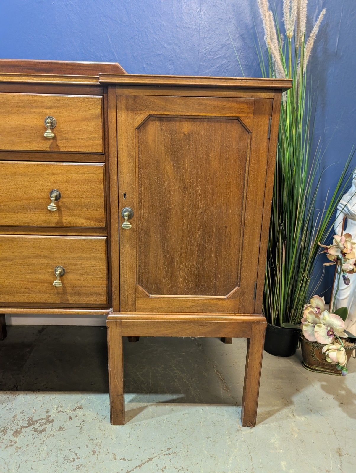 Furniture Antique Edwardian Mahogany Sideboard Buffet Cabinet Cupboard Drawers Service photo