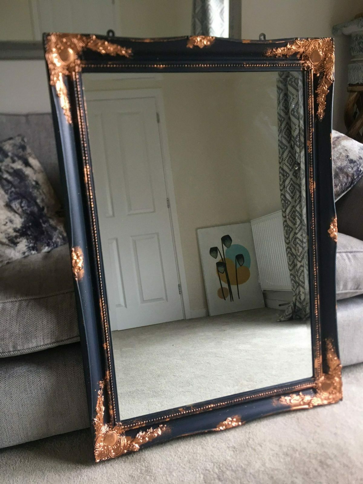 Large Mirror French Baroque Antique Ornate Painted Gold Leaf Stencilled