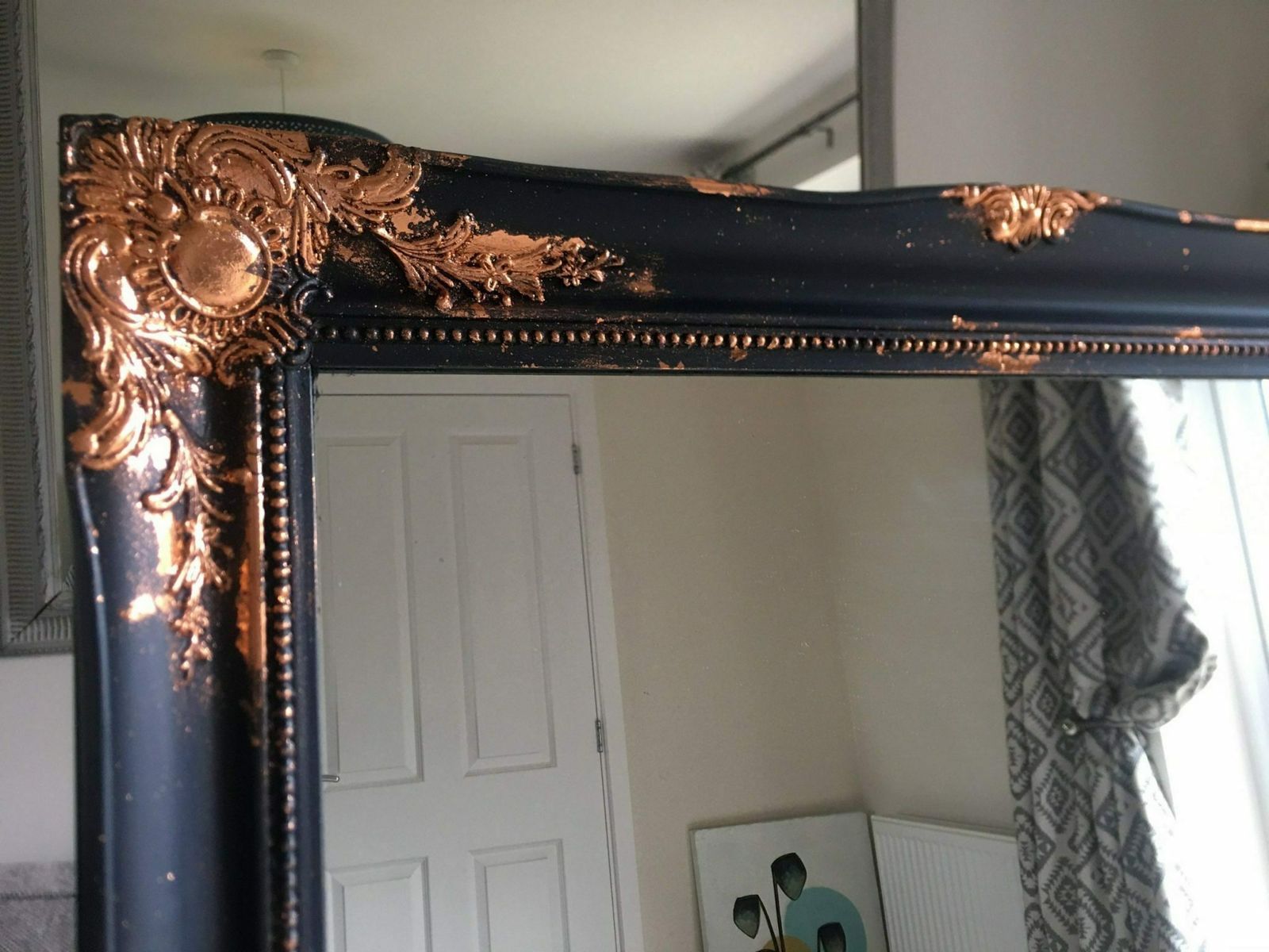 Large Mirror French Baroque Antique Ornate Painted Gold Leaf Stencilled photo for sale