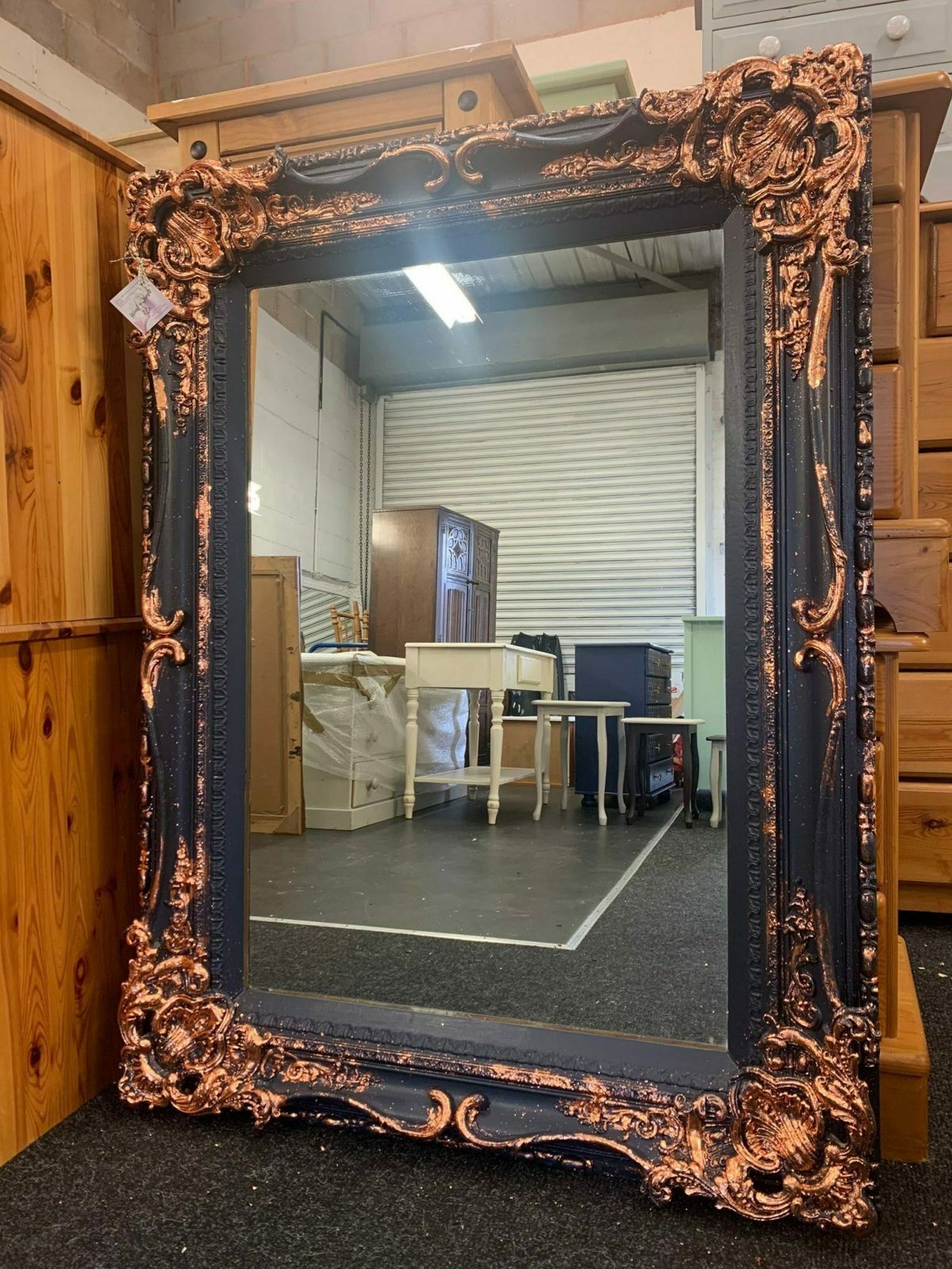 Large Mirror French Baroque Antique Navy Gold Leaf
