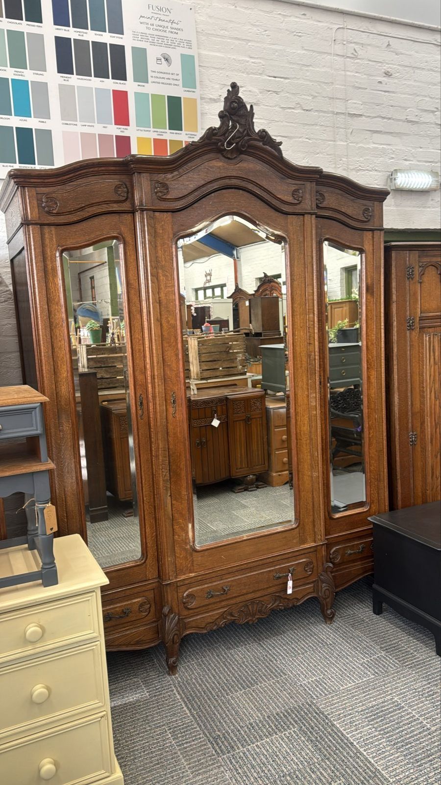 Triple French Mirrored Armoire Wardrobe