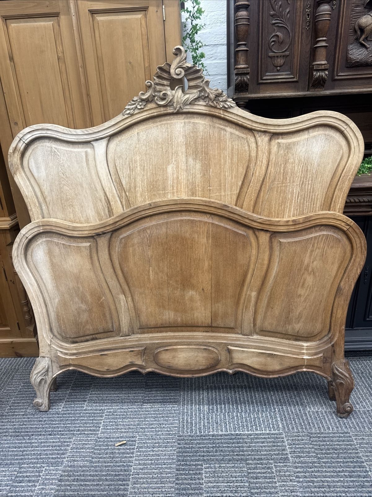 A French Double Bed, With Carved Moulded Frame Complete With Mattress Base. Base Dimensions 130 Cm X 186 Cm, Headboard Height 137 Cm photo for sale
