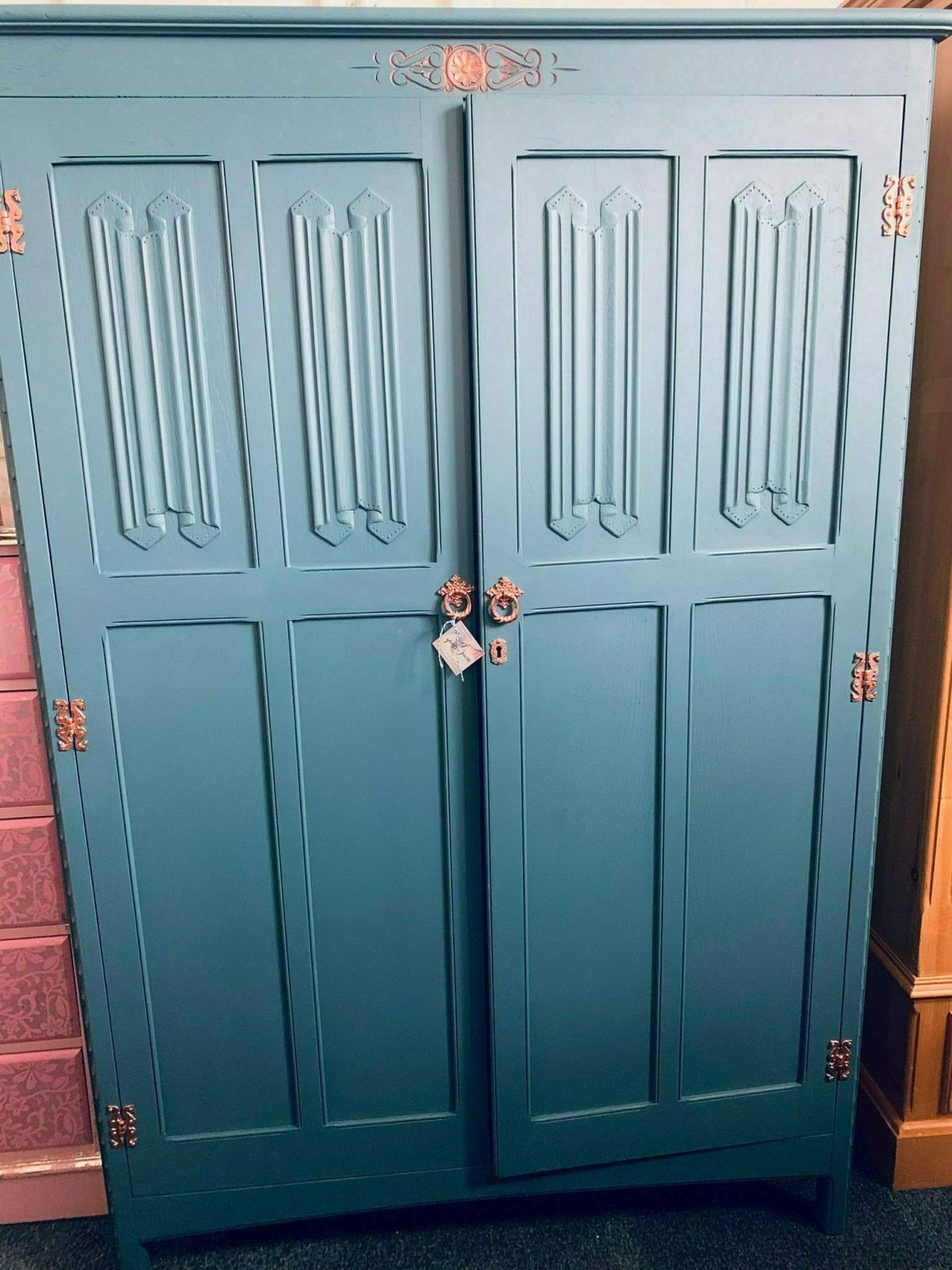 Painted Beautiful Bespoke Vintage Wardrobe Old Charm Linenfold Solid Oak