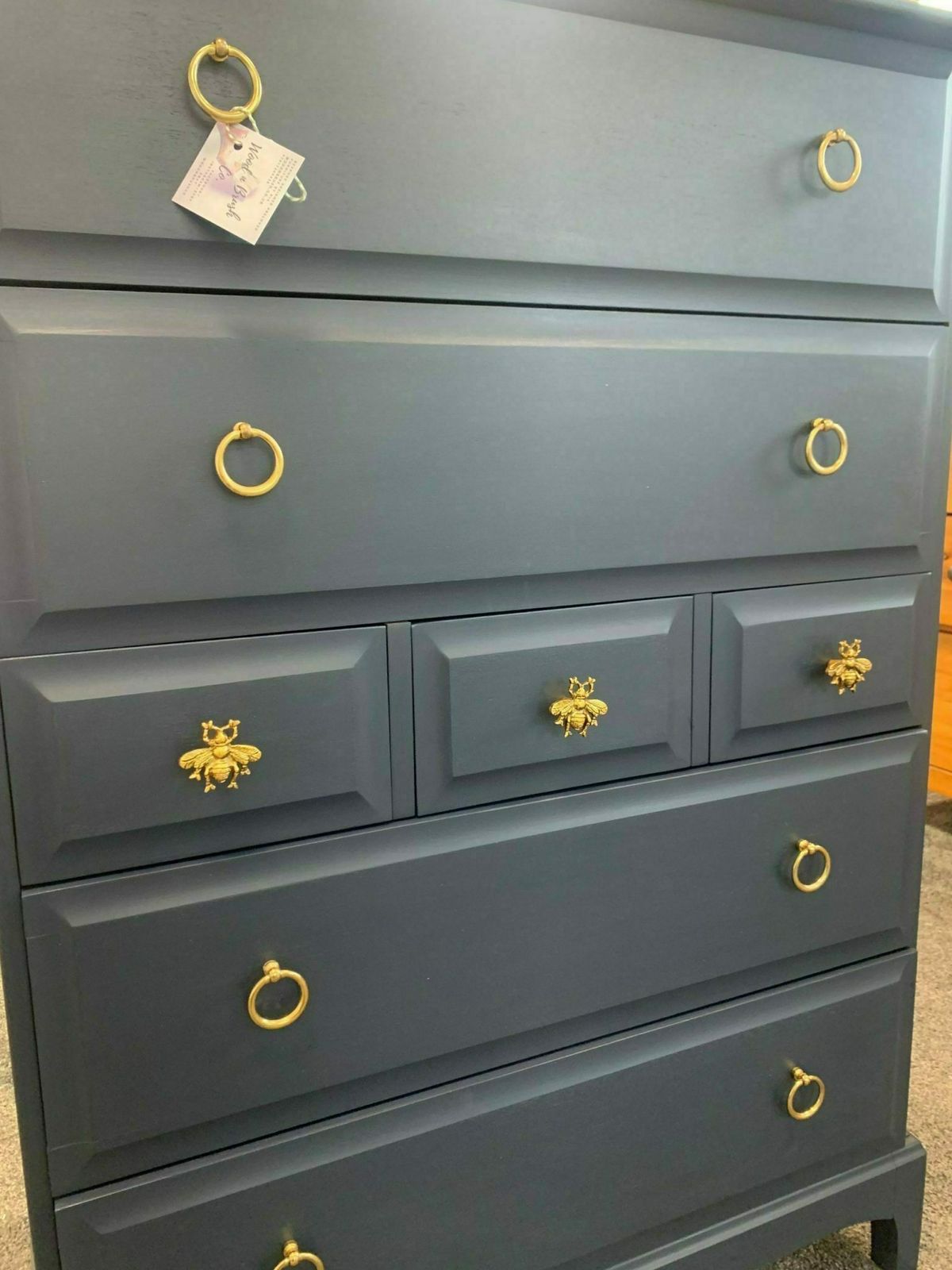 Stag Minstrel Chest Of Drawers Tall Boy Mid Century Painted Bespoke Stencilled photo furniture