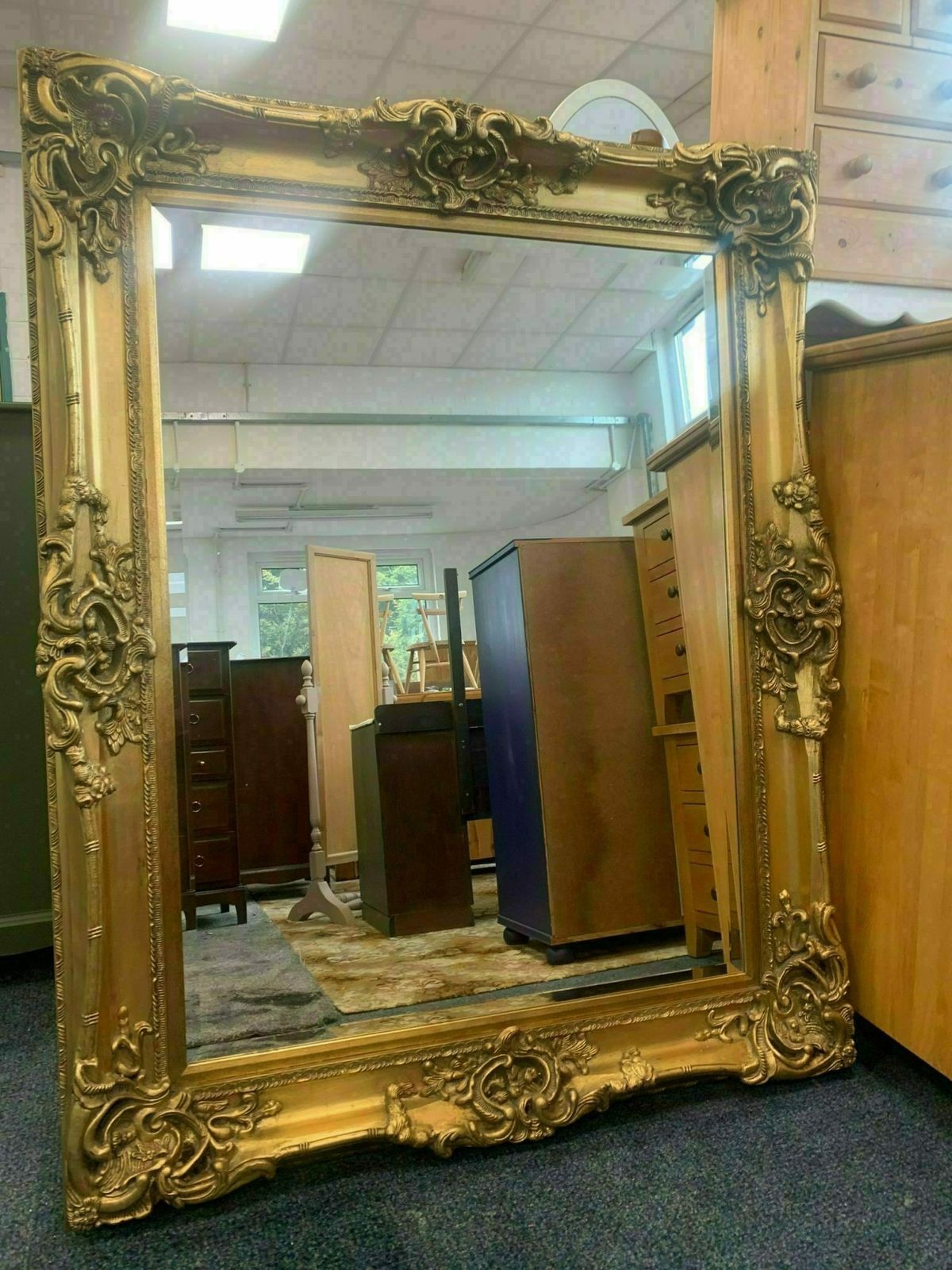 Large Mirror French Baroque Antique Ornate Painted Gold Leaf Stencilled