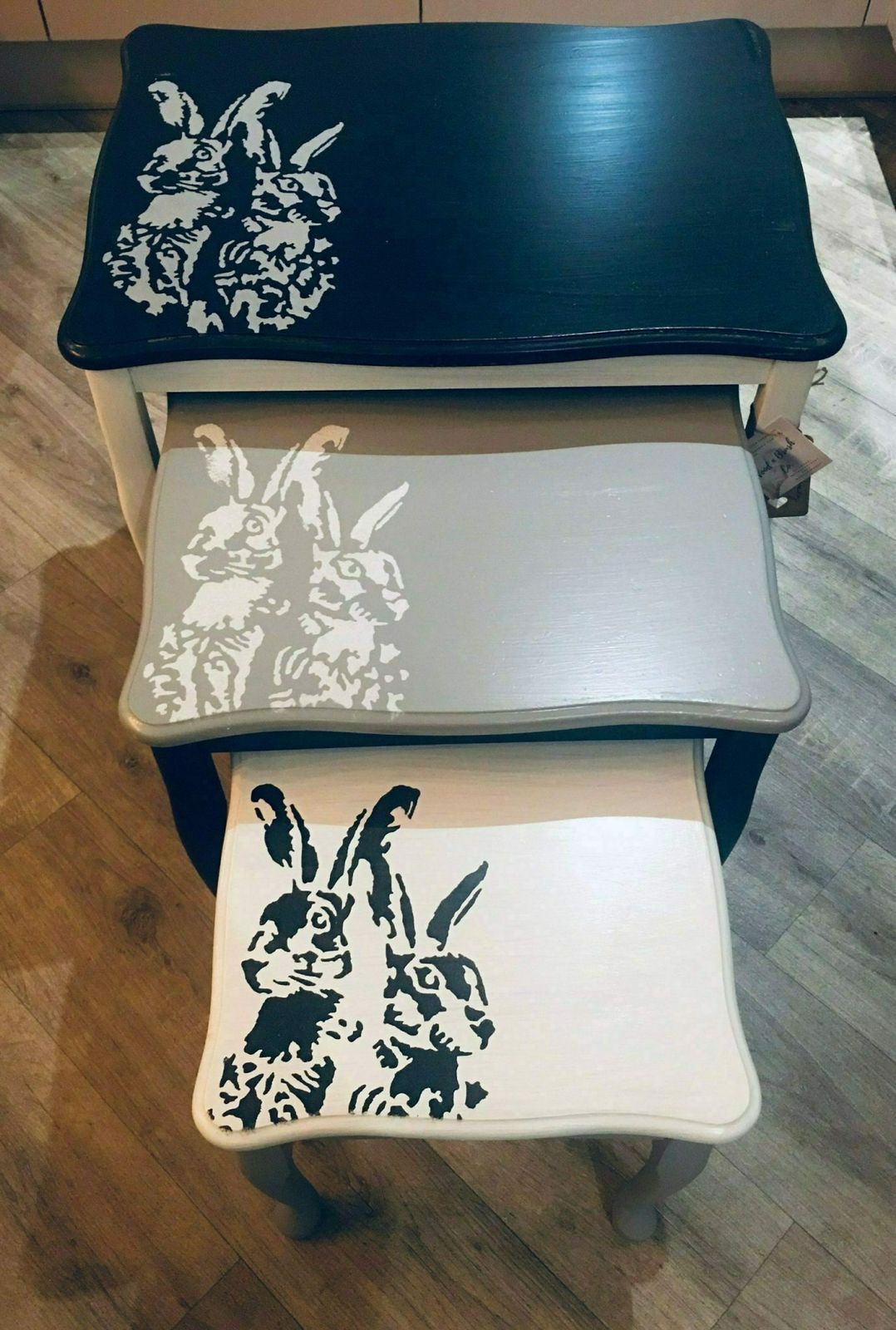 Nest Of Tables Painted Rabbit Hare Country