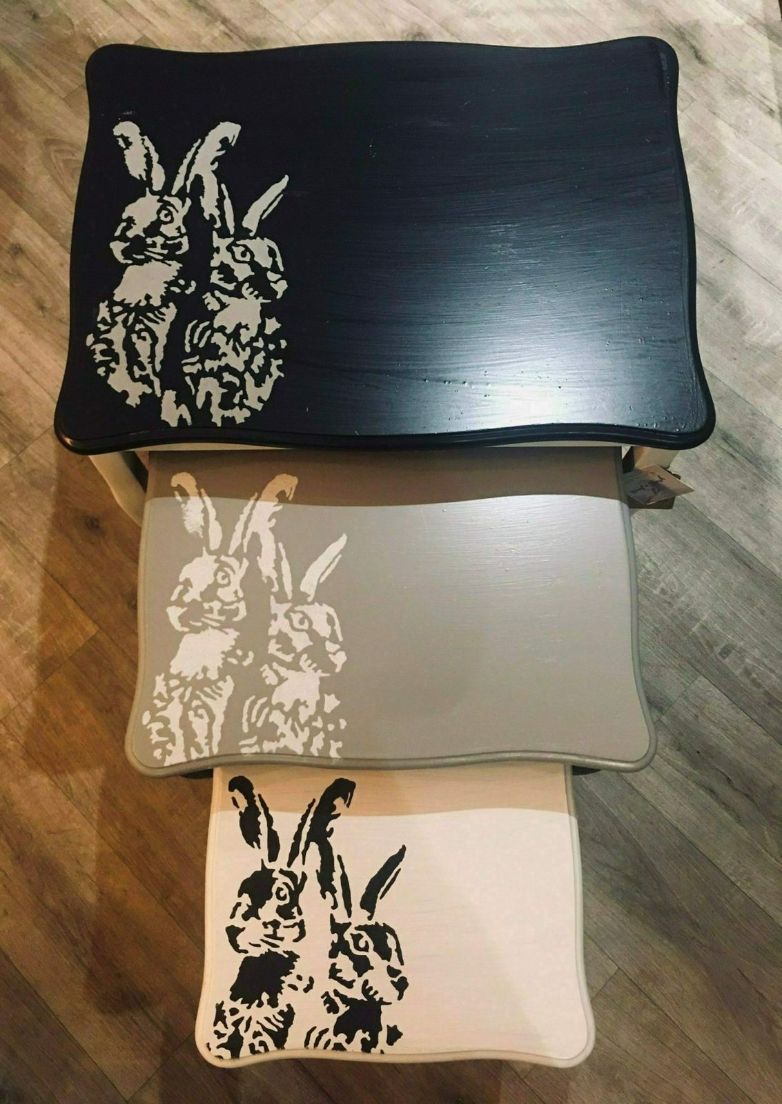 Nest Of Tables Painted Rabbit Hare Country photo furniture