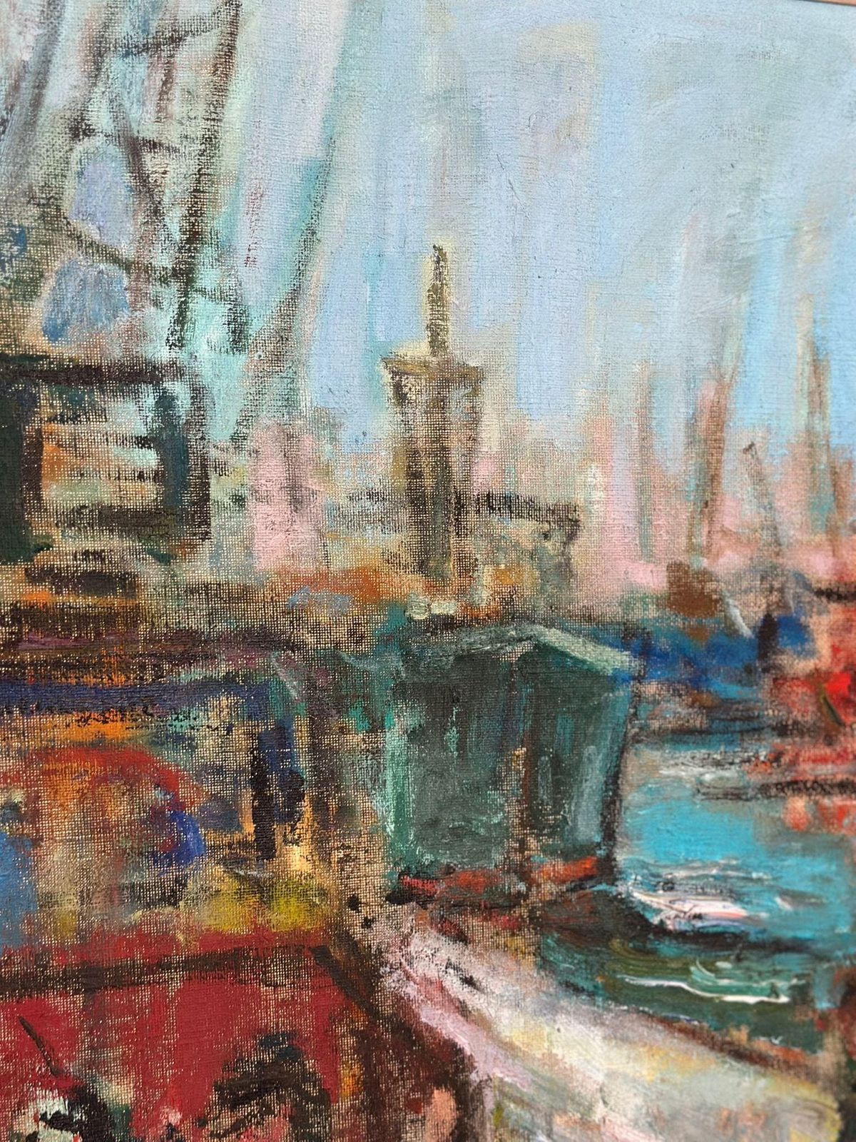 Art Original Mid Century Swedish Oil On Canvas – “Port Of Gothenburg” By Eric With – Vintage & Framed – 74.5 × 92.5 Cm (29.3" × 36.4") photo