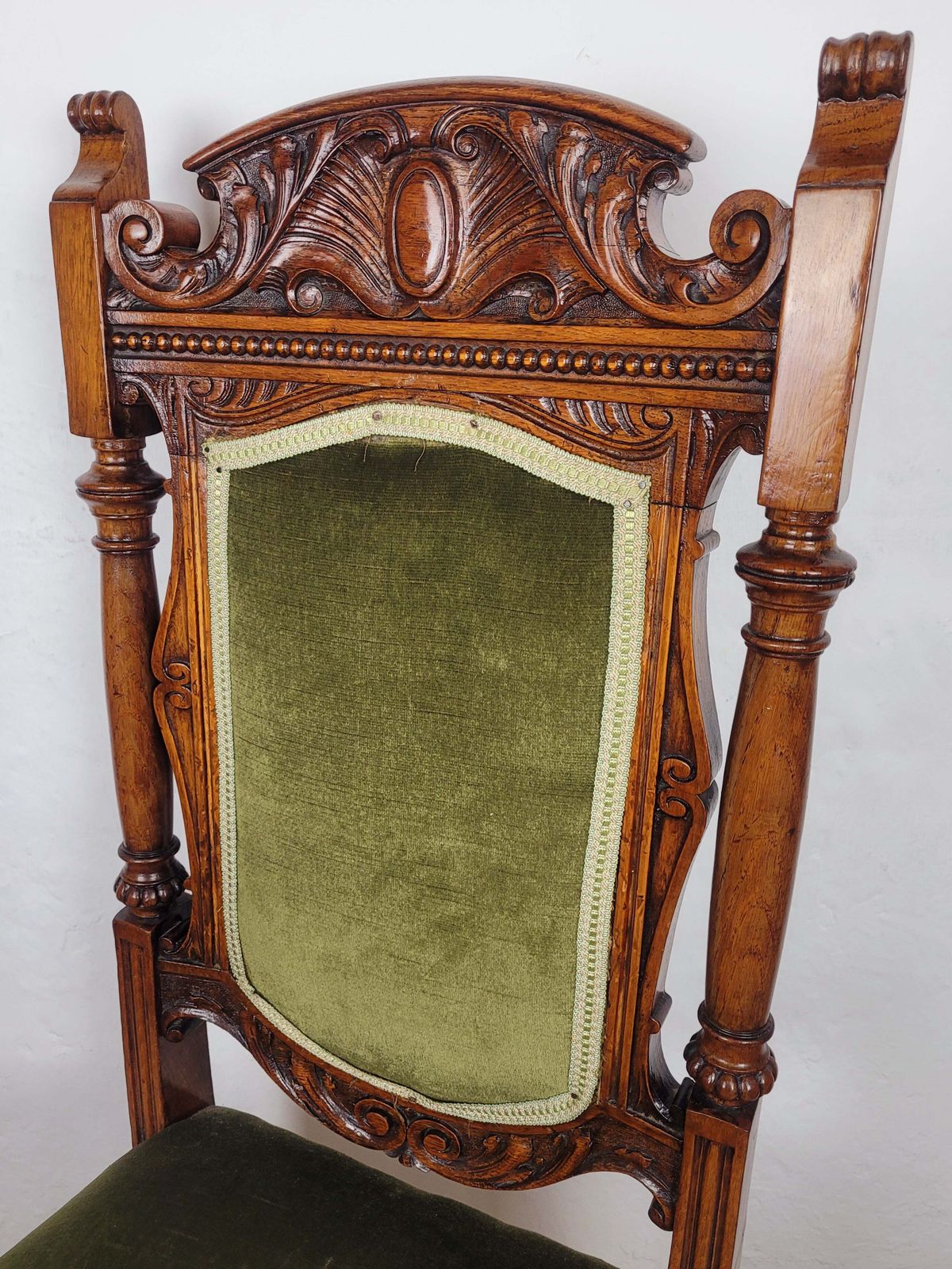 Victorian Hall Chair Oak Upholstered Foliate Carvings Castors photo 290.0