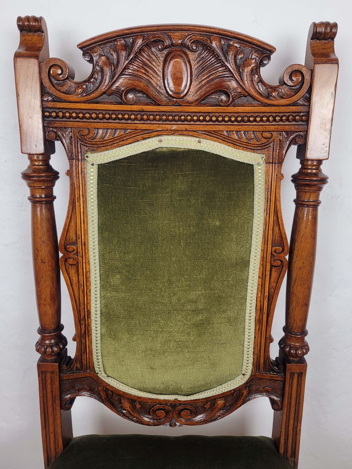 photo furniture Victorian Hall Chair Oak Upholstered Foliate Carvings Castors