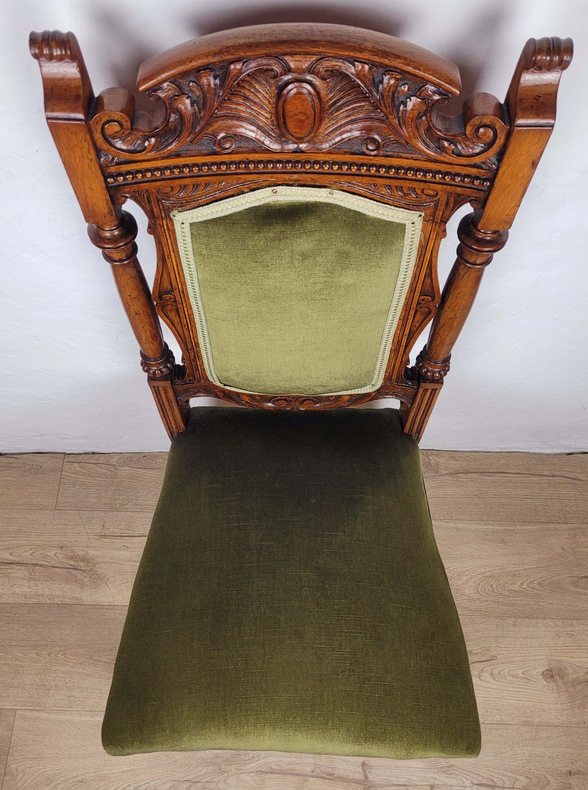 photo for sale Victorian Hall Chair Oak Upholstered Foliate Carvings Castors