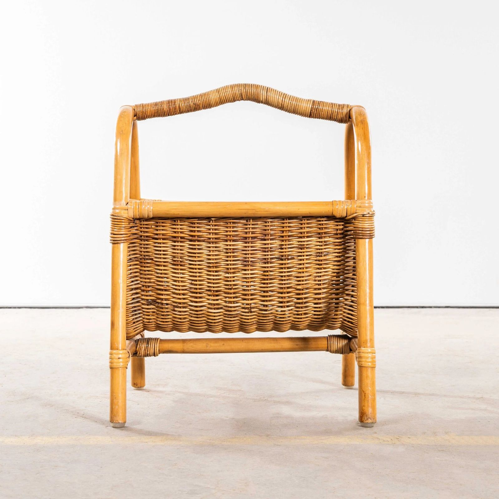 1960’s French Wicker Magazine Basket photo for sale