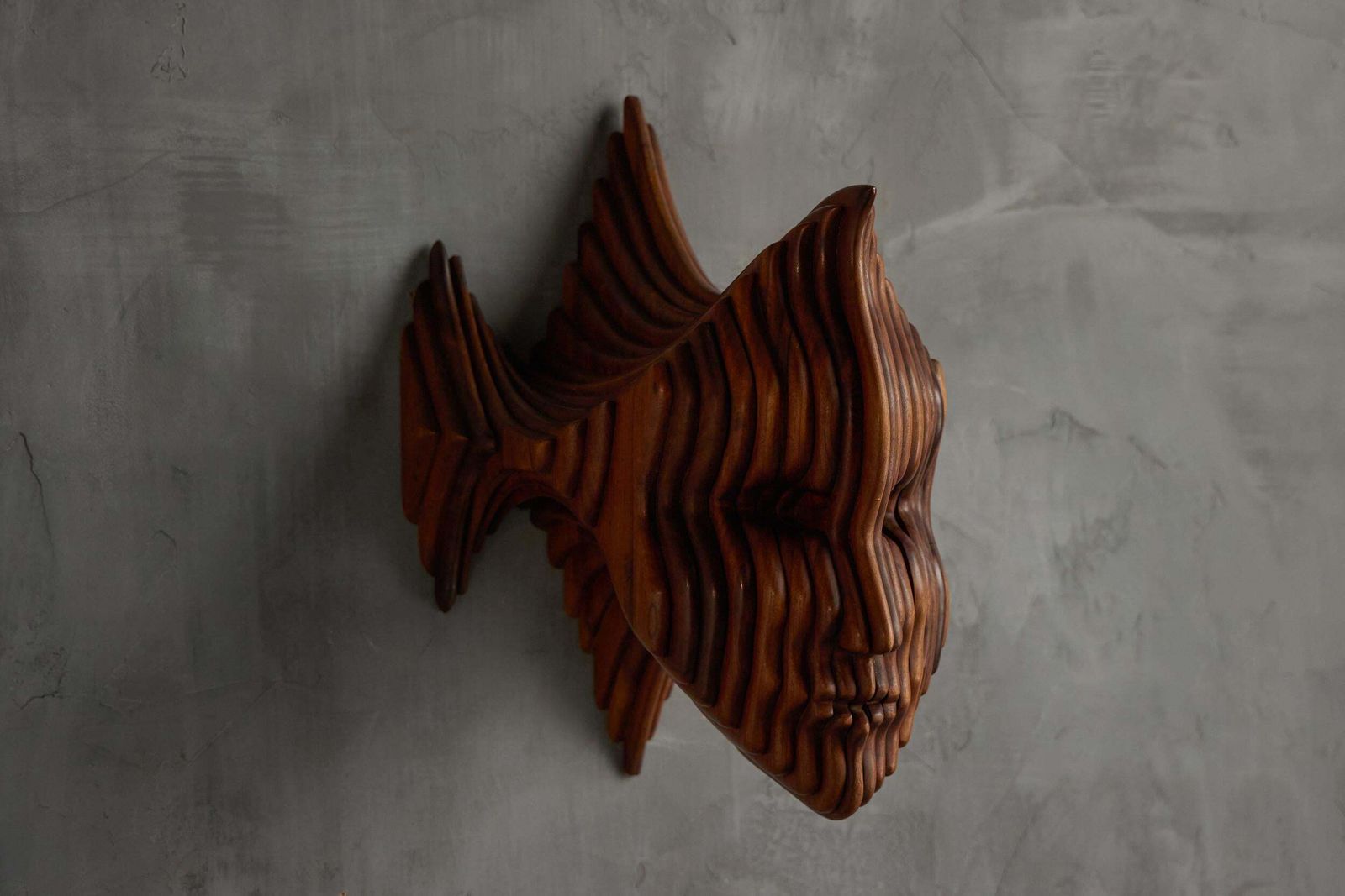 Sculptural Carved Wooden Mask Wall Panel, France, 1970s photo buy