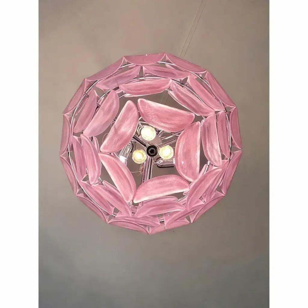 Mid Century Modern Italian “Petals” Chandelier In Pink Murano Glass photo furniture