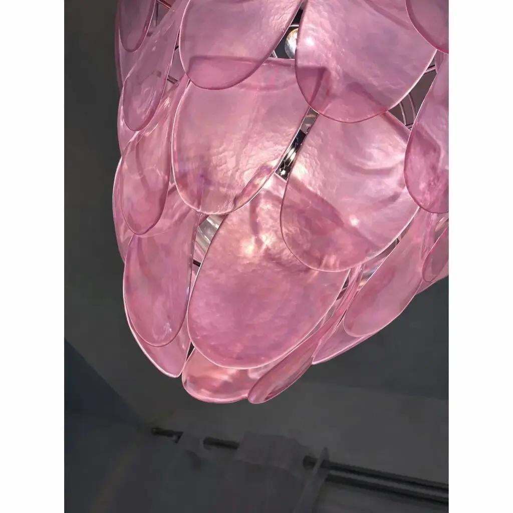 Mid Century Modern Italian “Petals” Chandelier In Pink Murano Glass photo for sale