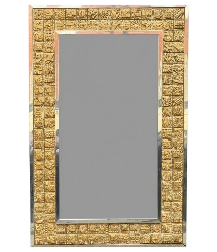 A Large Unique 1950s Handmade Tiled Mirror By English Artist Ron Hitchins photo vintage