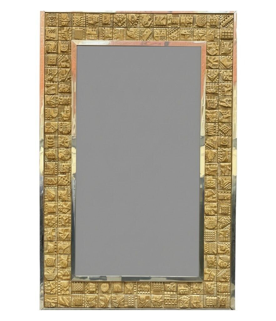photo for sale A Large Unique 1950s Handmade Tiled Mirror By English Artist Ron Hitchins