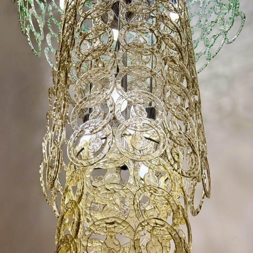 1990's Nickel And Multicolored Murano Glass Cascade Chandelier By Vistosi photo furniture