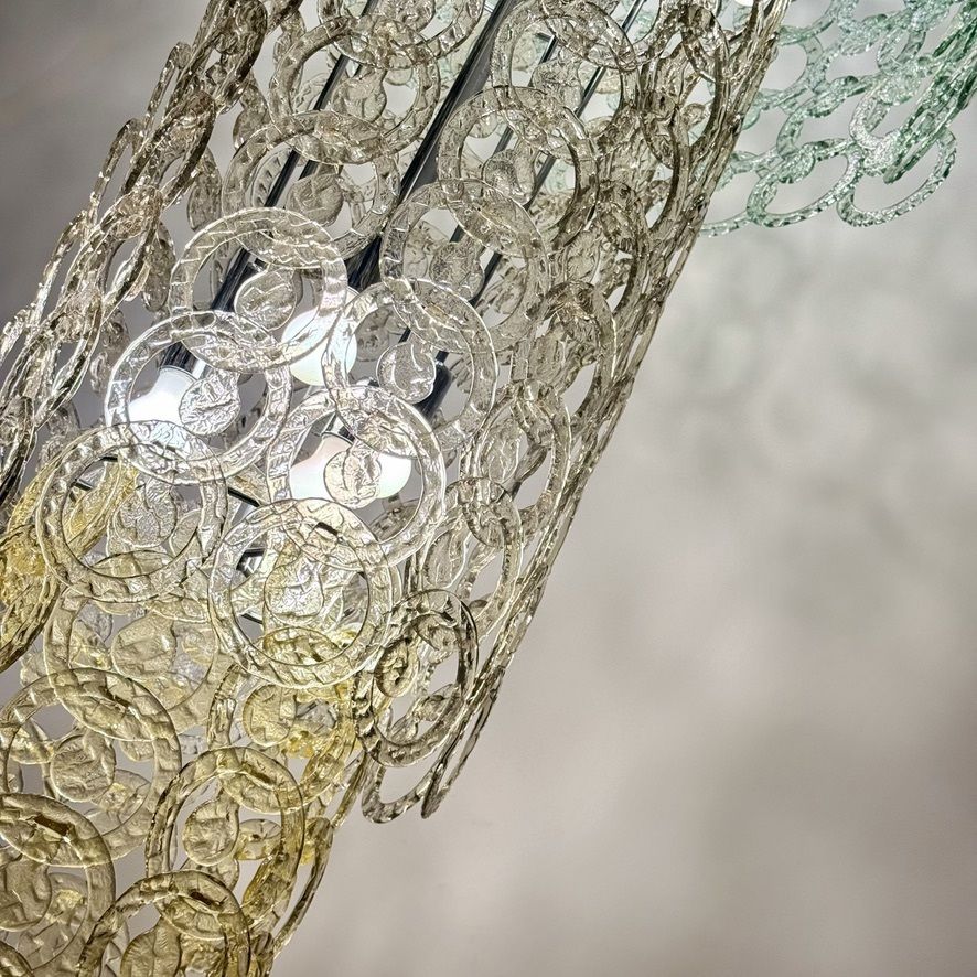 1990's Nickel And Multicolored Murano Glass Cascade Chandelier By Vistosi photo Lighting
