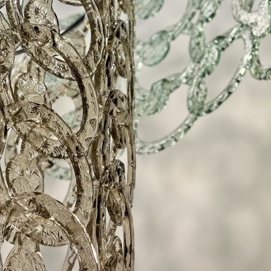 photo furniture 1990's Nickel And Multicolored Murano Glass Cascade Chandelier By Vistosi