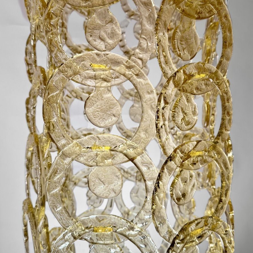 photo for sale 1990's Nickel And Multicolored Murano Glass Cascade Chandelier By Vistosi